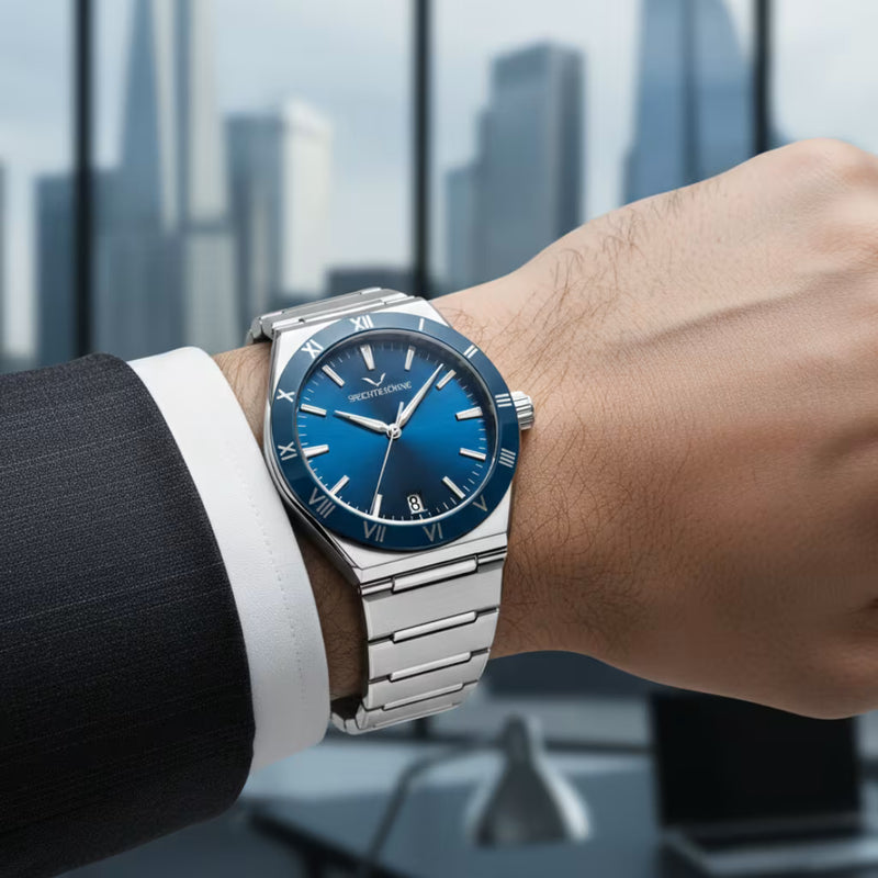 Aquanalt Blue — Mostrador Azul Com Numerais Romanos E Caixa Em Aço